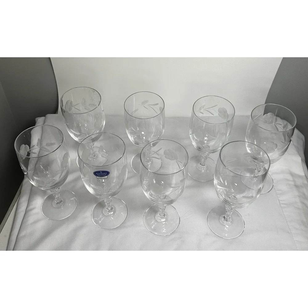 8 Iced Tea‎ Goblet Royal Doulton COUNTRY ROSE Etched Flowers 7.75